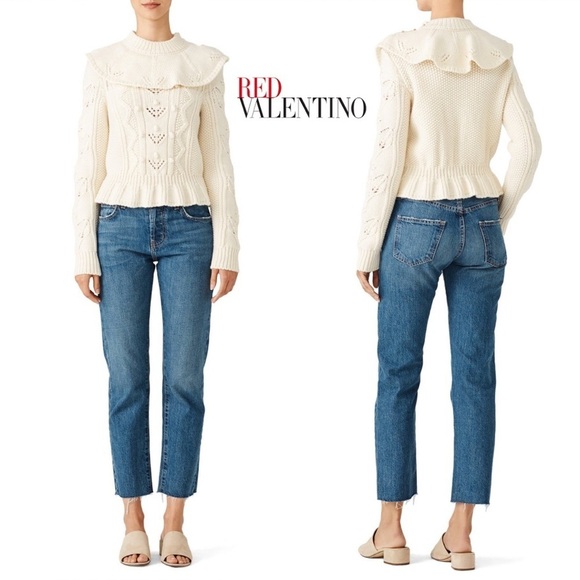 RED VALENTINO Ivory Cream Knit Virgin Wool Ecru Sweater - Small - Picture 1 of 13